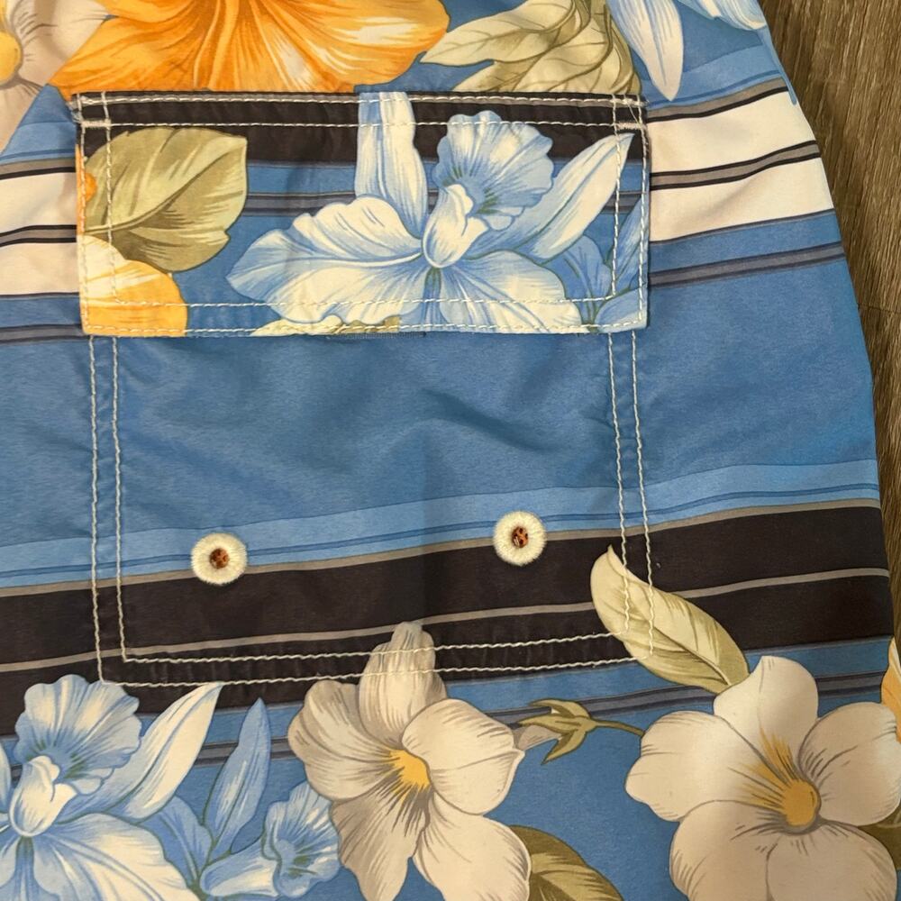 Tommy Bahama Relax Swim Trunks XL Blue Floral Stripe Beach Shorts - Picture 6 of 12